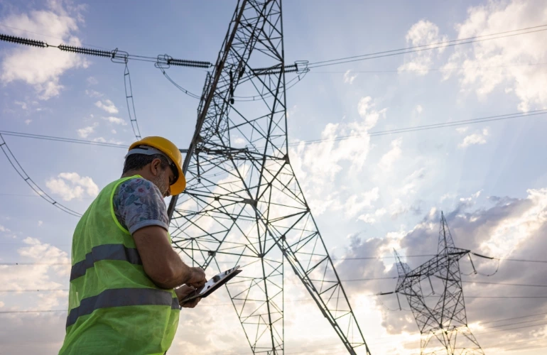 Pracownik przy liniach energetycznych